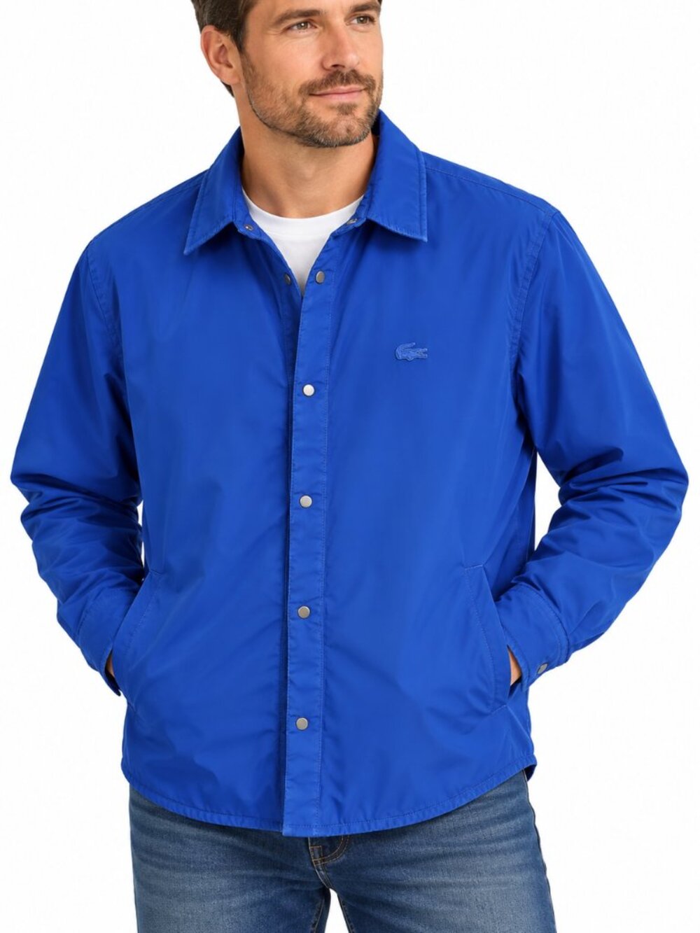 LACOSTE Snap Button Insulated Shirt Jacket Cobalt Blue Large Water Repellent